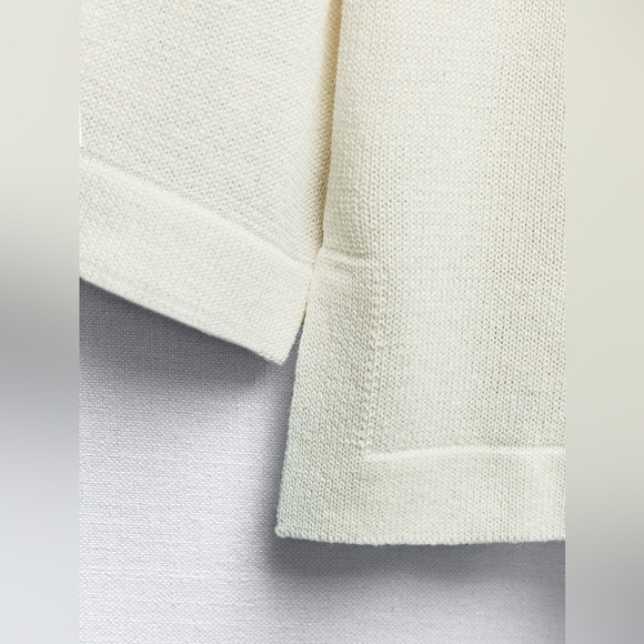 NWT ZARA Women Large White Crew Neck Knit Linen Cotton Blend Sweater Side Slit - Picture 5 of 5